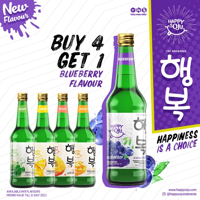 Jual PROMO!! Happy Soju 360ml Mix Variant Buy 4 Get 1 Free Blueberry