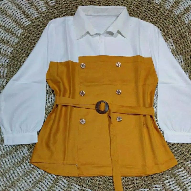 SINTA BLOUS // Kemeja Wanita Motif Ld 100 Bahan Mpscrep-Mustard