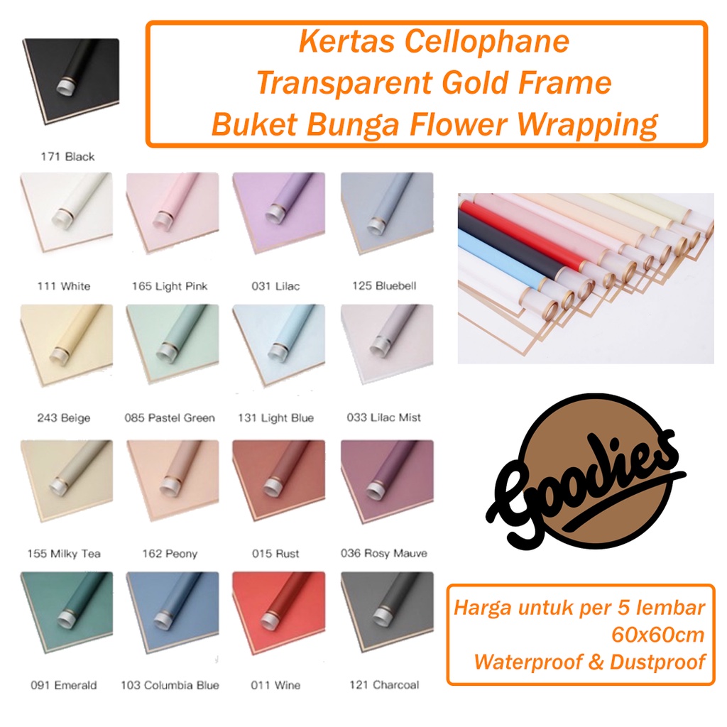 

*5 LEMBAR* Kertas Cellophane Kertas Buket Bunga (Transparent Gold Frame) Flower Wrapping Paper Celophane / Chellophane Murah untuk Snack Uang