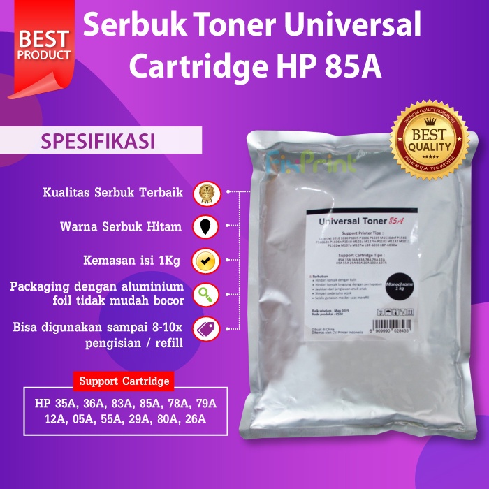 Serbuk Toner 1kg Bubuk Refill Cartridge HP 85A 35A 36A 78A 79A 12A 83A 80A 26A 30A Canon 325 725 FX9