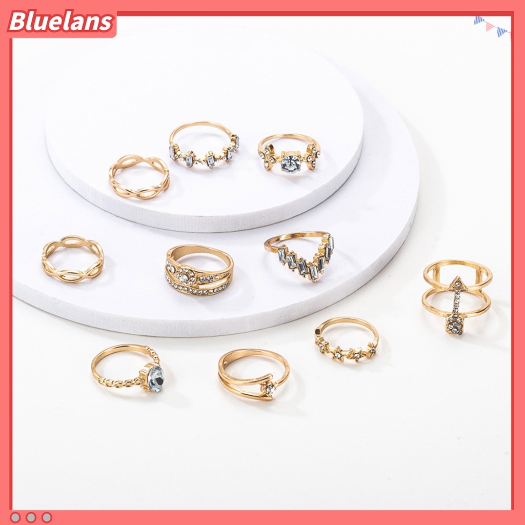 10 Pcs Cincin Berlian Imitasi Bentuk Bintang Bunga Geometris Gaya Bohemia Untuk Aksesoris Perhiasan