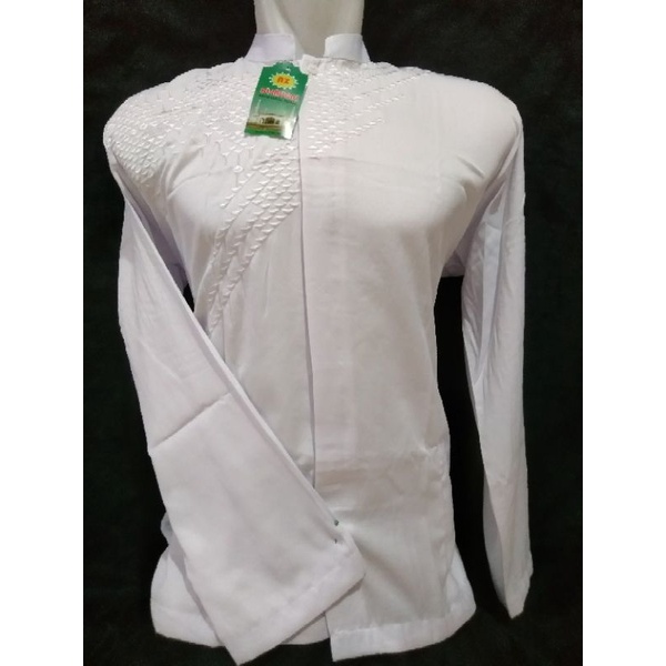 baju koko polos putih bahan katun tuil