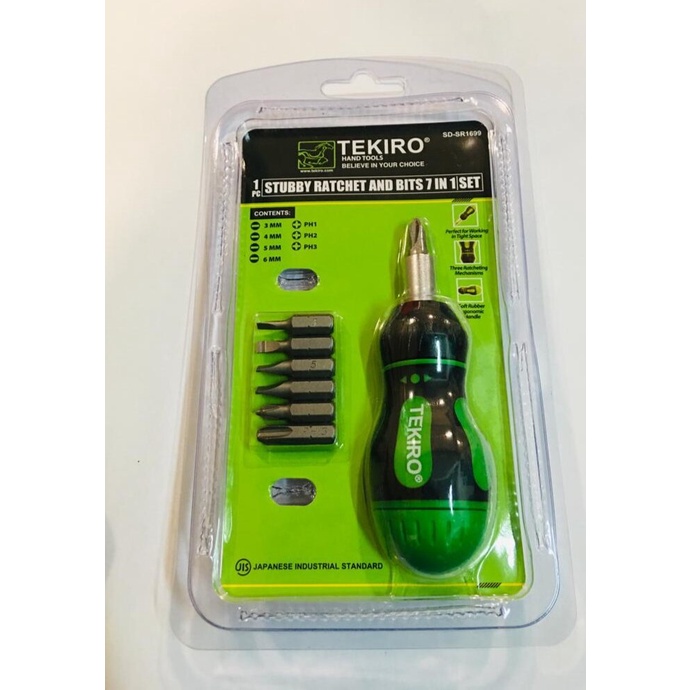 Tekiro OBENG RATCHET STUBBY SET 7 IN 1 TEKIRO STUBBY RATCHET AND BITS SET 7 IN 1 SD-SR1699 Obeng bolak balik 2 way