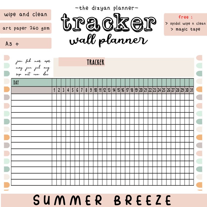 

[RESTOCK] Tracker Wall Planner | Schedule Board | Wipe n Clean |Color Pallete - Summer Breeze
