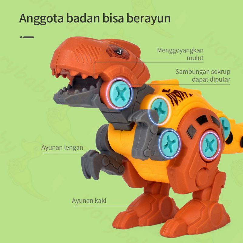 Ivorybaby Mainan bongkar pasang puzzle anak DIY assemble dino