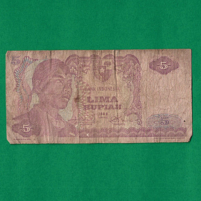 UK294 UANG KUNO ASLI 5 RUPIAH SERI SOEDIRMAN/SUDIRMAN TAHUN 1968 UANG KERTAS LAMA MAHAR NIKAH #UNC