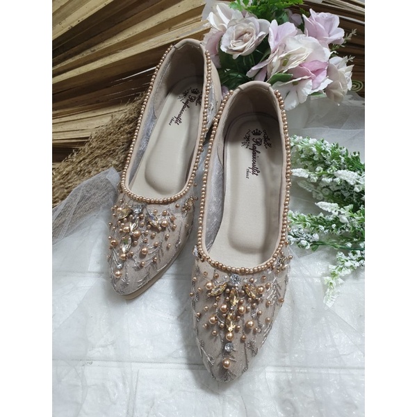 sepatu wanita wedding sasmita cream gold 5cm lncip