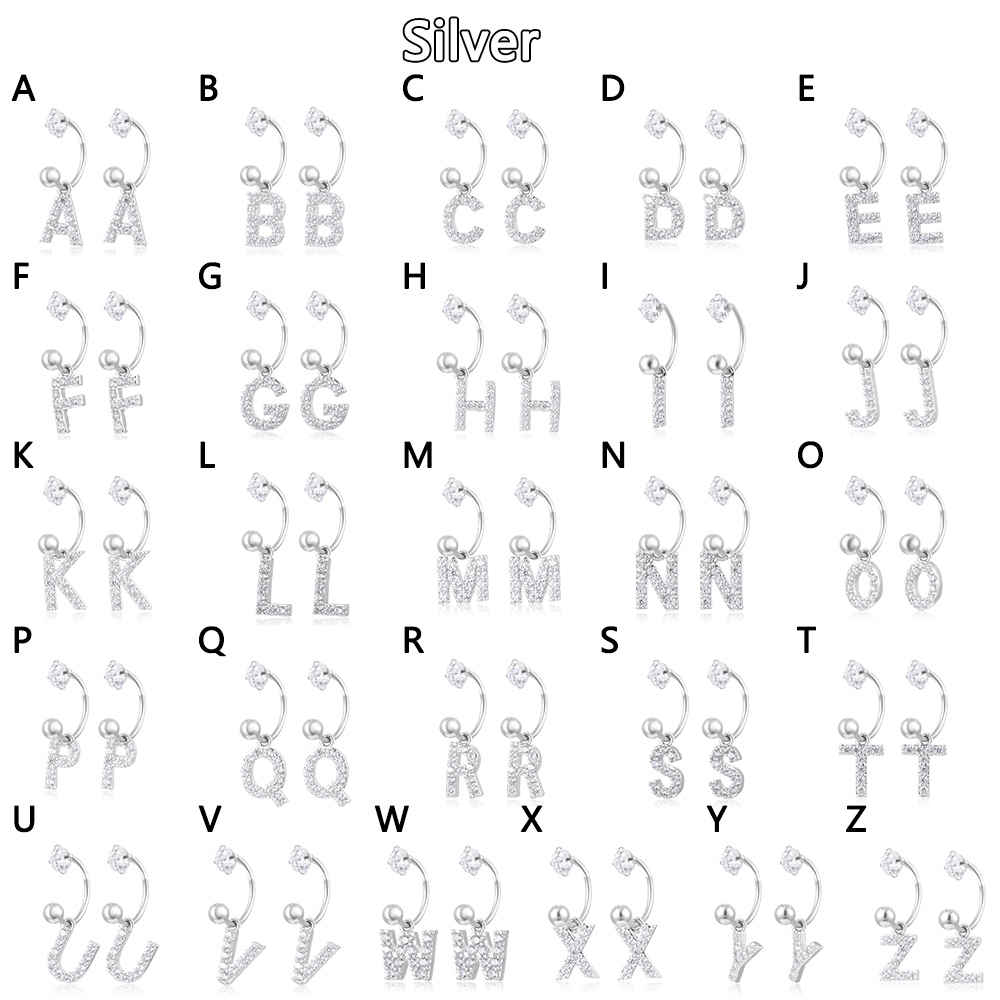 1PC 26 English Letter Zircon Pendant Hoop Ear Cartilage Earrings Stainless Steel Initial Helix Piercing Earring