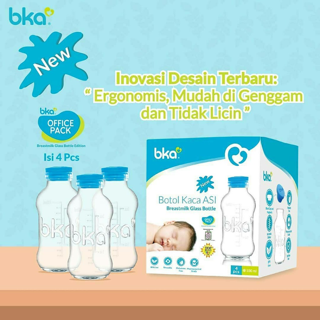 BKA Botol ASI Kaca 4pcs  Botol Susu Tempat Penyimpanan ASI Botol ASIP Botol Kaca ASI Botol Susu Kaca