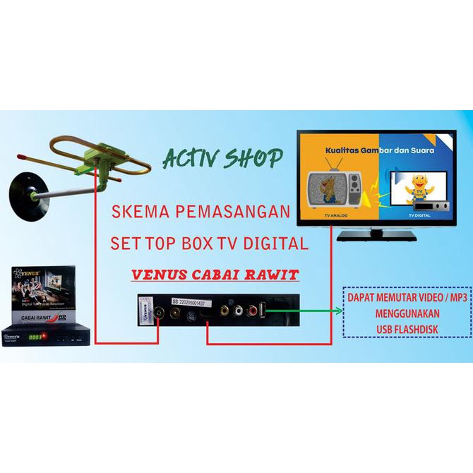 SET TOP BOX TV DIGITAL VENUS CABAI RAWIT + ANTENA UHF VENUS PAKET
