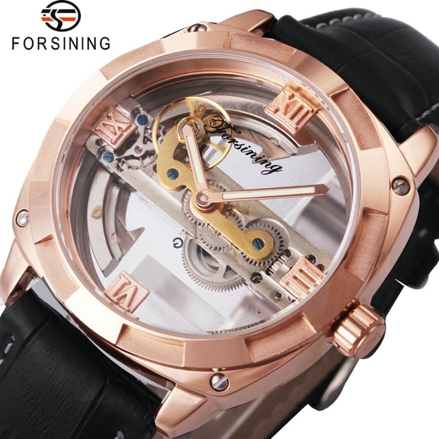 Jam Tangan Automatic Transparan Forsining Original Mewah Rose Gold