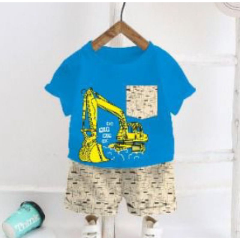 SETELAN ANAK MURAH / SETELAN ANAK COWOK MURAH / SETELAN ANAK LAKI MURAH / BAJU ANAK MURAH / SETELAN BERMAIN ANAK-BIRU