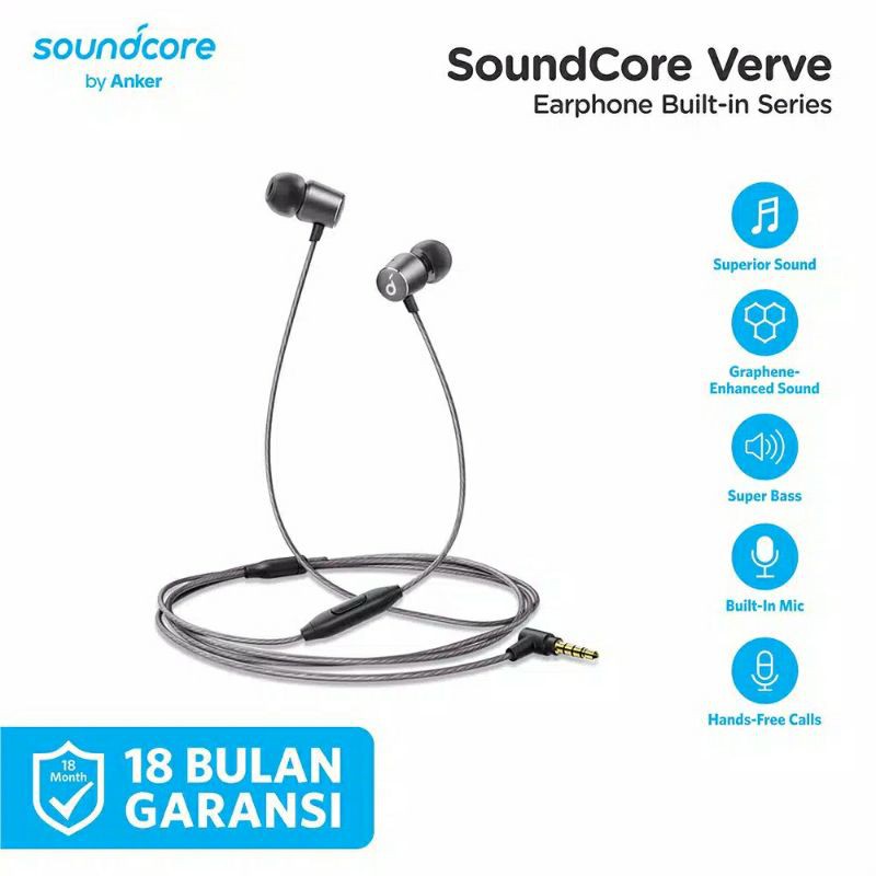 Earphone Anker Soundbuds Verve A3801 with Mic Original Garansi Anker Indonesia