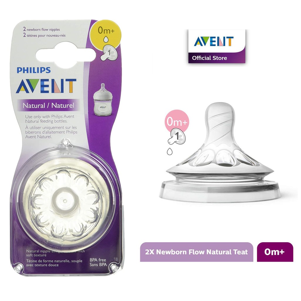 Avent Philips Teat Natural NewBorn - Nipple Dot Bayi 0M Plus 2 SCF651/23