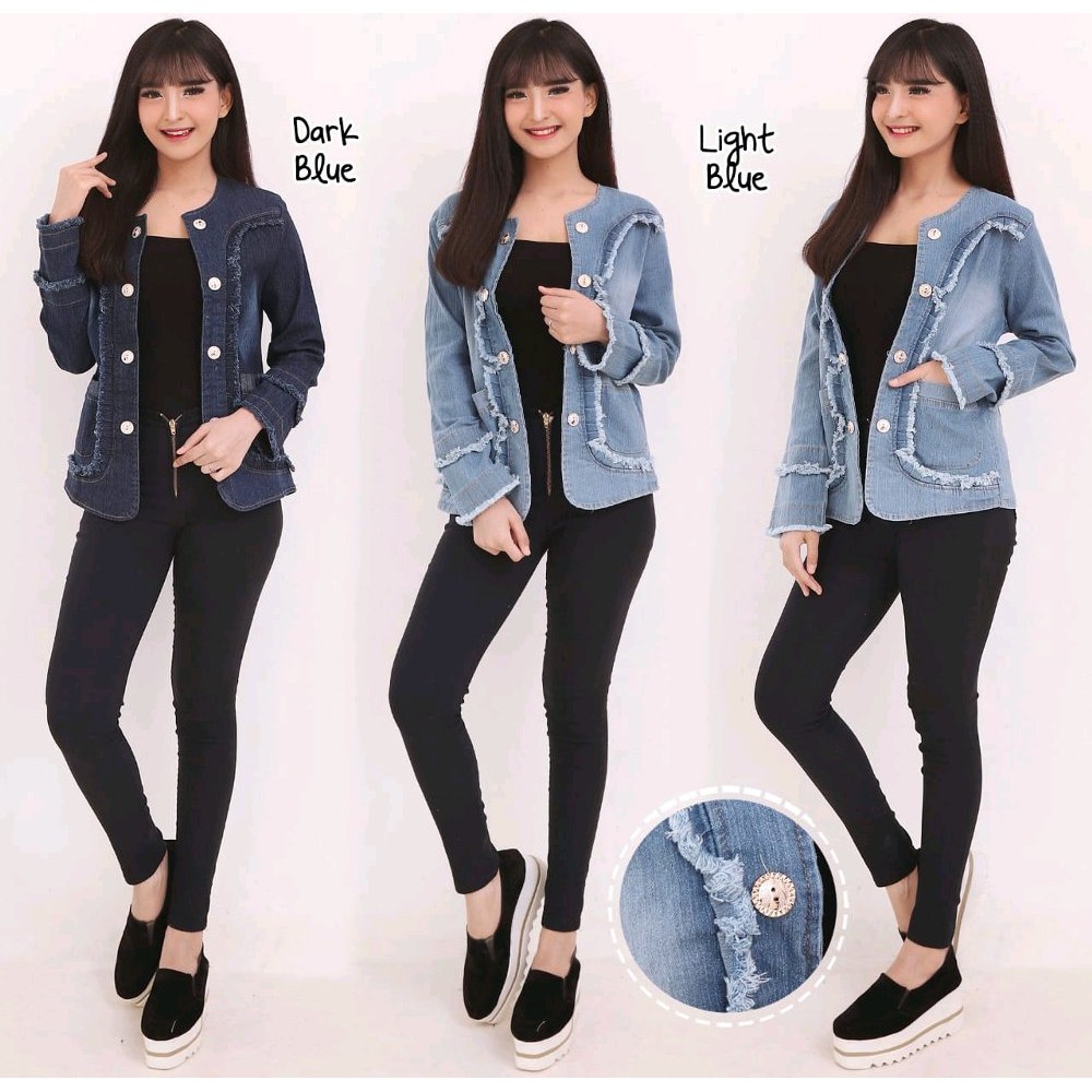 atk Jaket Virsa Jeans Washed Ori Tebal trendy wanita murah cantik casual sporty cewek gaul biker mo