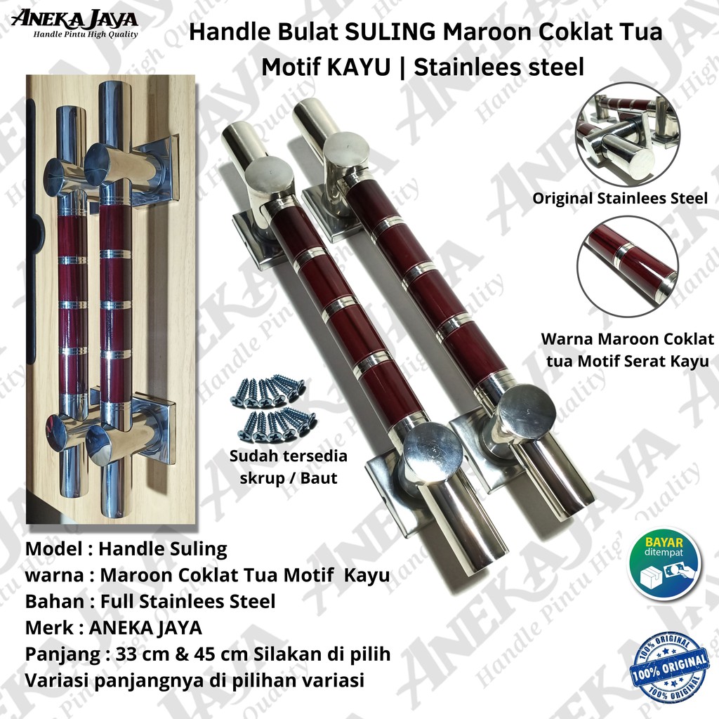 satu set handle pintu rumah panjang 33 cm &amp; 45 cm / Tarikan pintu rumah / Gagang pintu rumah depan