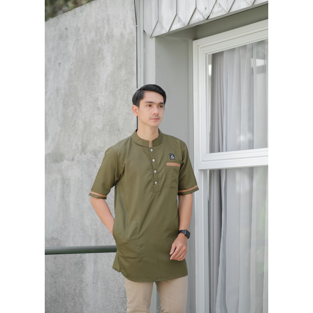 Baju Koko Kurta Modern Fit / Kurta Kasual Muslim - Soleh Abu Bakar Army