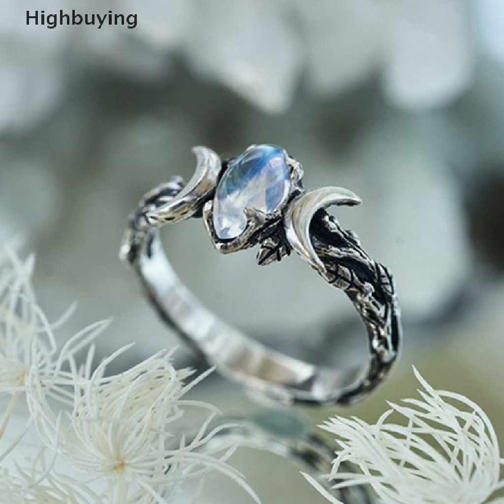 Hbid Cincin Batu Bulan Alami Gaya Vintage Bohemian Untuk Wanita