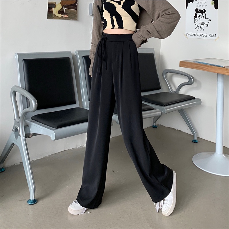 XIAOZHAINV Celana Wanita Korean Style High Waist Loose  Straight Pants Celana Wanita 0038