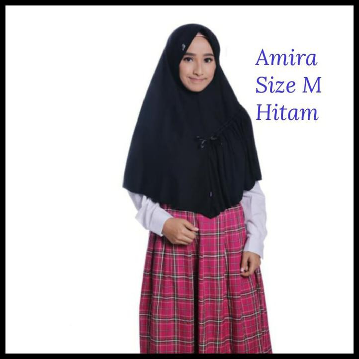 Amira M Hitam Rabbani Kerudung Sekolah Hijab Instan Scarf Jilbab Bergo