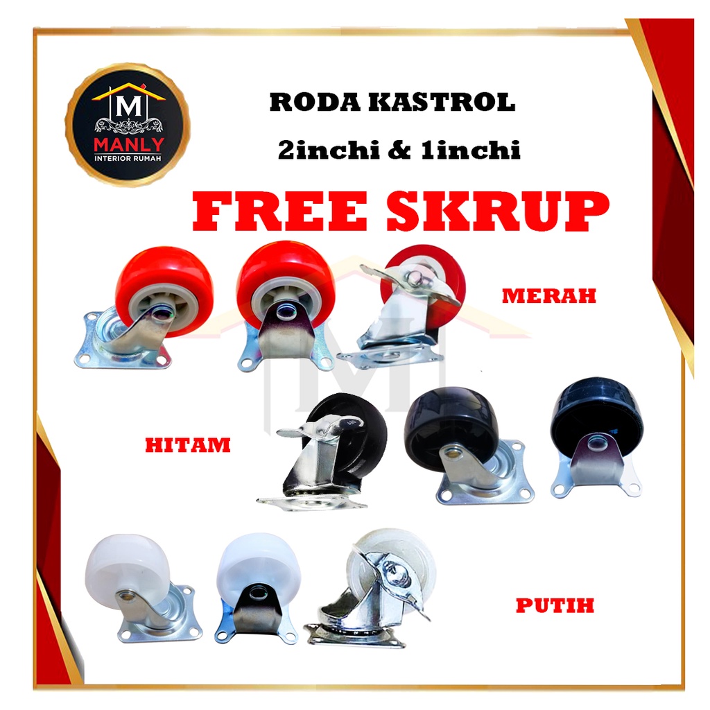 Roda Kastor Troly Etalase / Roda Lemari / Roda Kursi 2 Inch Mati, Isi 1 Pcs &amp; FREE SEKRUP