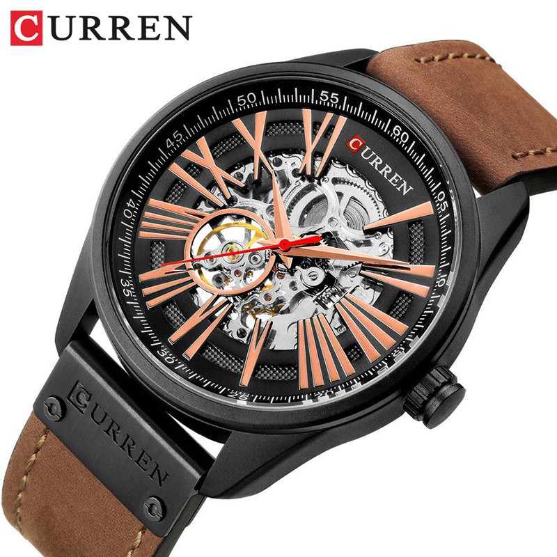 CURREN 8299 Jam Tangan Pria Automatic Analog Tali Kulit WATCHKITE WKOS