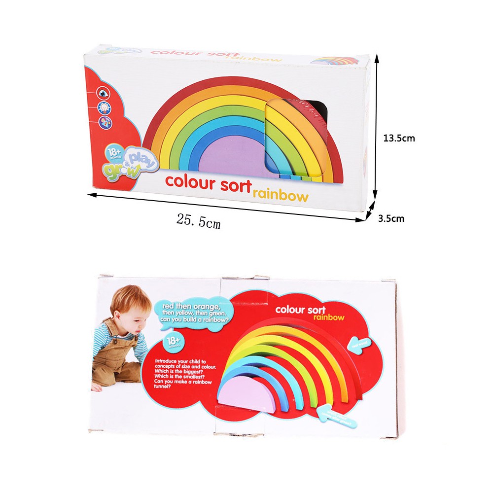 Colour Sort Rainbow Block Tower Pelangi Menara Kayu Wooden Mainan Montessori Edukasi Anak