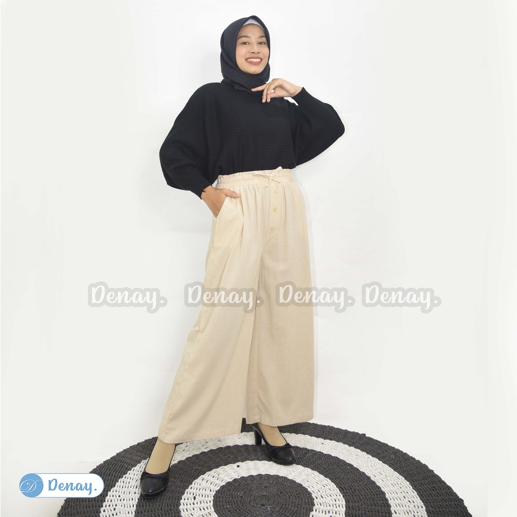 Tokodenay - Celana Cullote  Wanita - Aisyah Kulot Linen Crinkle Premium - Fashion Muslim