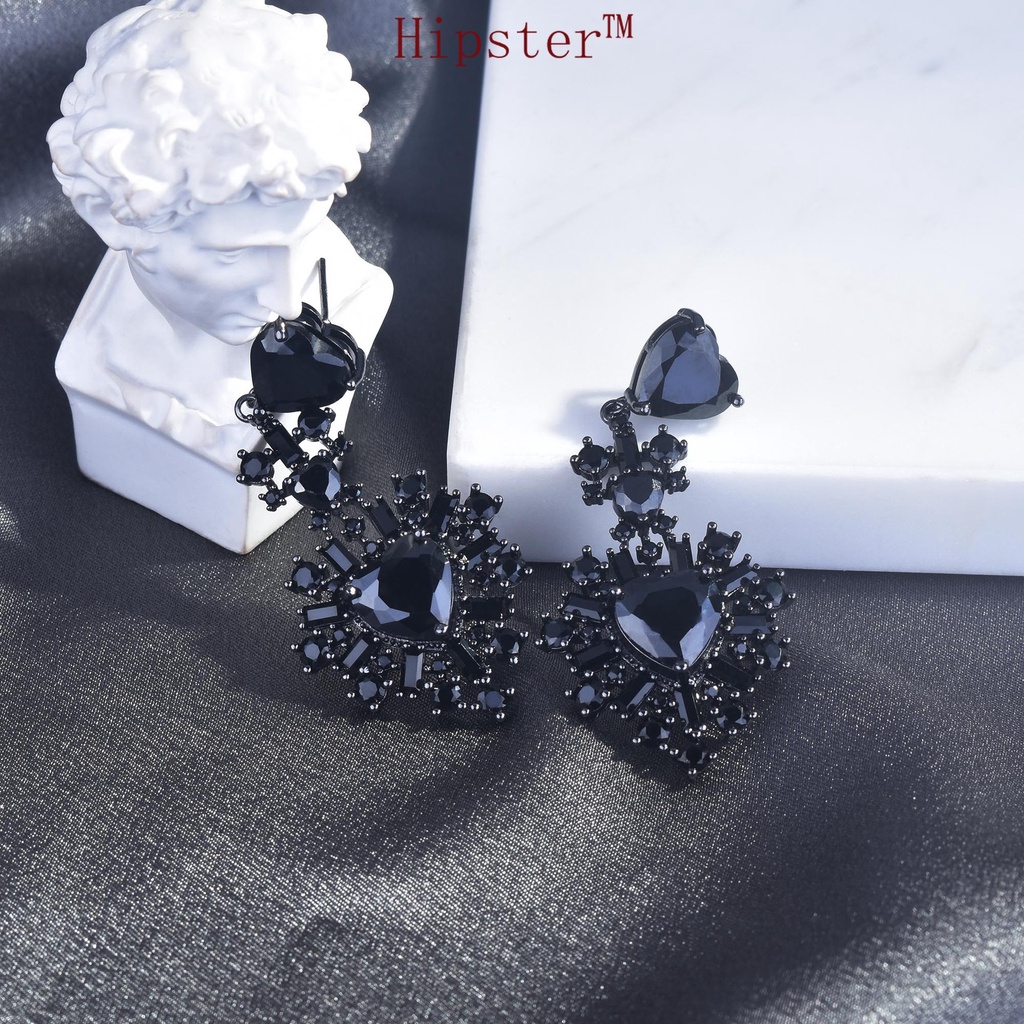 Anting Tusuk Aksen Berlian Imitasi Warna Hitam / Emas Untuk Wanita