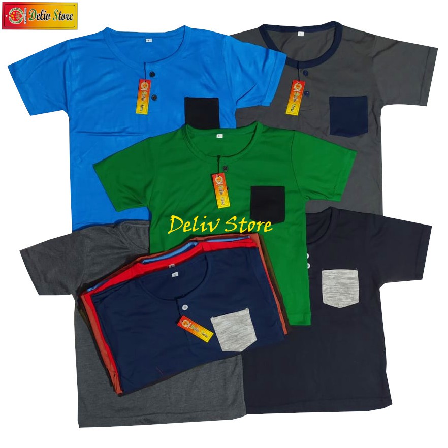 Baju Kaos Polos Anak Kancing Saku - Size 123 - Unisex - Grosir Lusinan - Konveksi - Murah