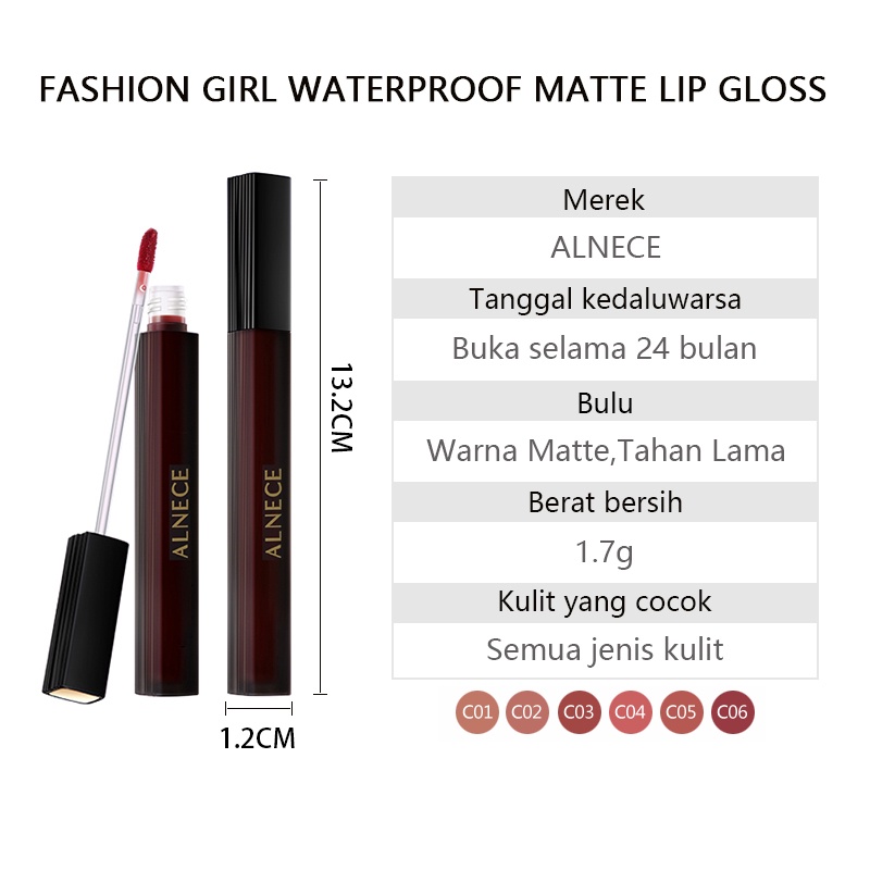 ALNECE 6 Warna Matte  Lipstik Cream Velvet-Mist Matte Lip Clay  Kosmetik Bibir