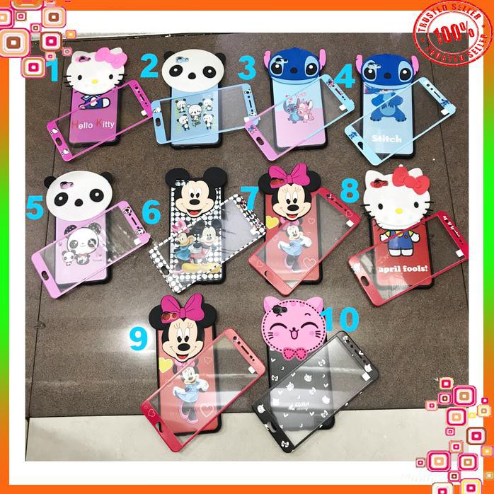 CASE KARAKTER 3D GRATIS TEMPERED GLASS OPPO A57 FULL CASE COVER LUCU