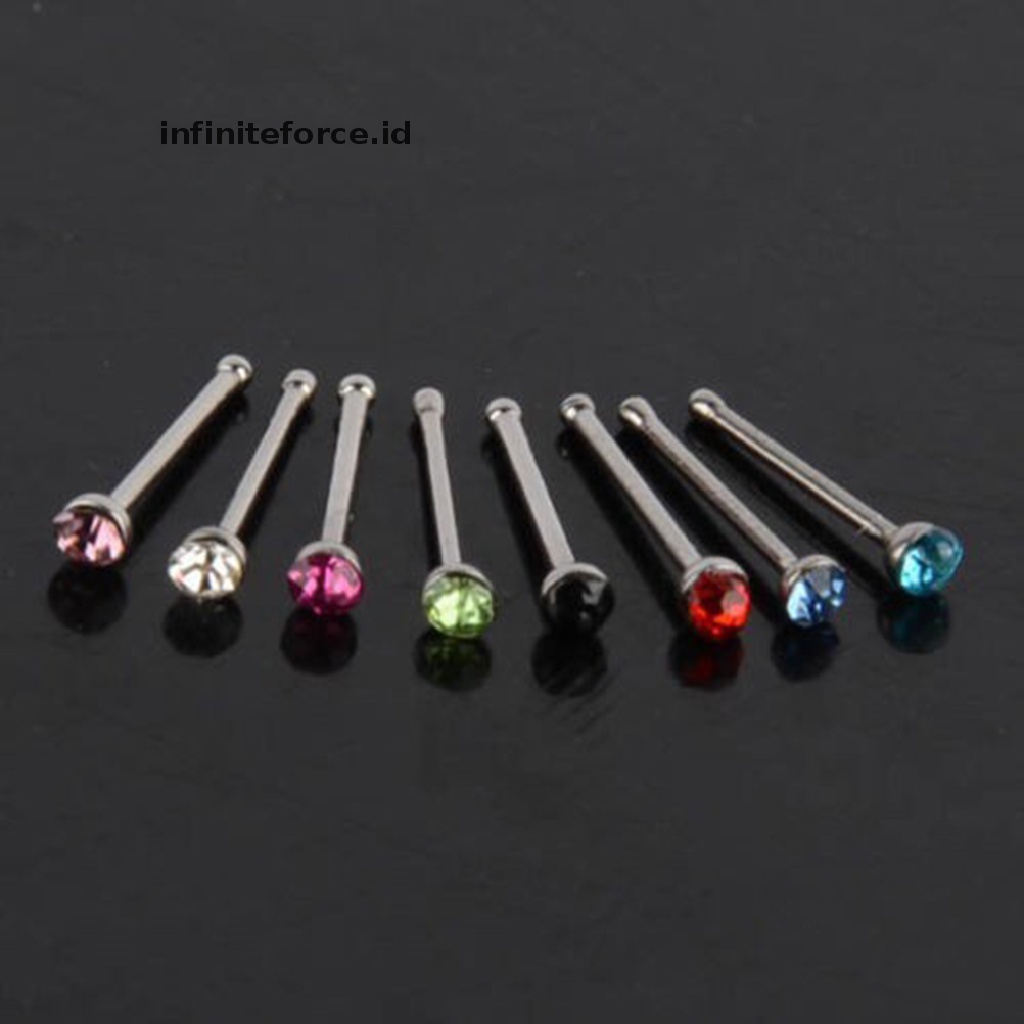 (Infiniteforce.Id) 40pcs / Set Cincin Hidung / Tubuh Bahan Stainless Steel Hias Kristal / Berlian Imitasi Untuk Wanita