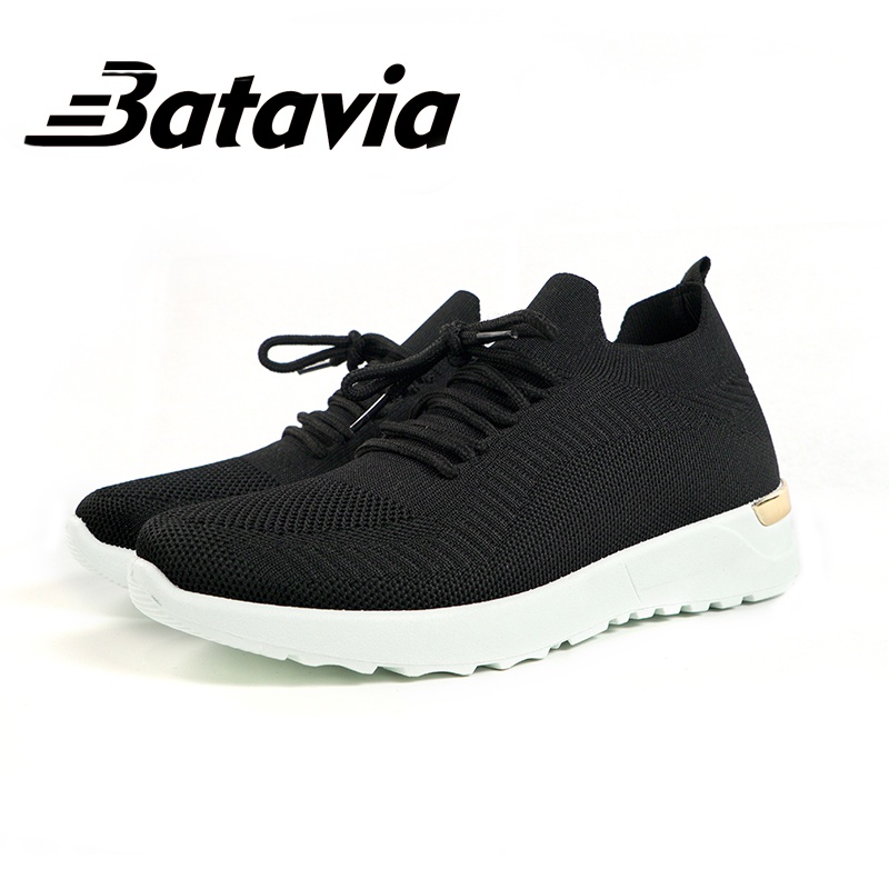2022 baru impor  sepatu  wanita olahraga rajut premium bernapas  bebas biaya kirim Batavia Shoes Fashion  Sport  Original Pink Hitam Grey Coffee kanvas sekolah korea  Onlinemall A112 A19 A2-A19 Black