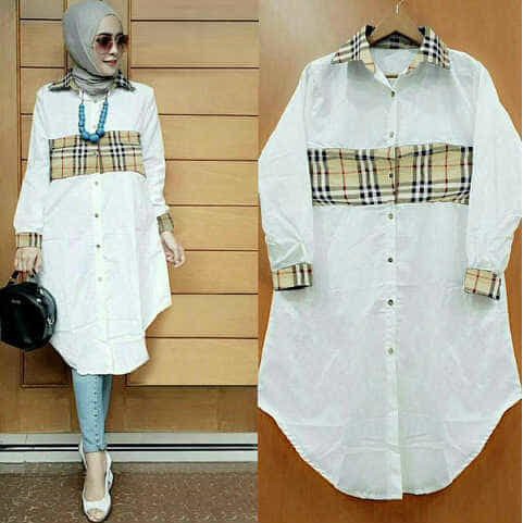 Baju Muslim Wanita Tunik Morina FT - Baju Tunik Wanita Katun Putih