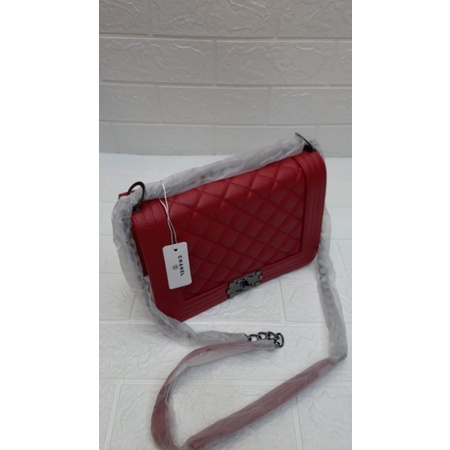 PREMIUM BATAM-Tas Wanita Chanel Tali Rantai Mix Kulit Jahit Emboss Elegan