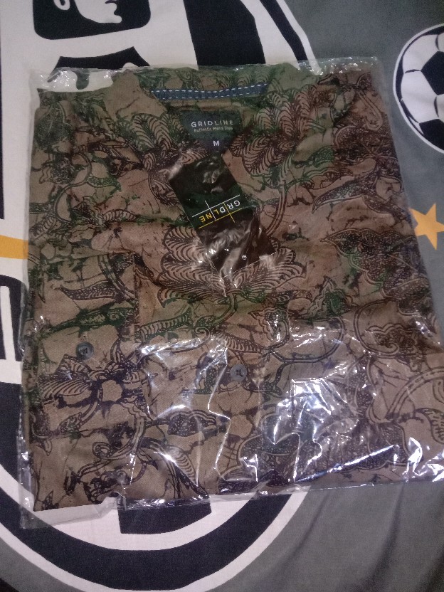 [gridline - Ls042 Brown & Navy ] Kemeja Batik Pria Katun Lengan Panjang Slimfit Premium Halus Tebal