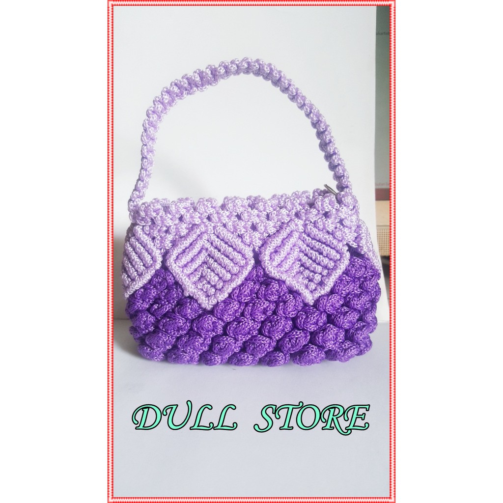 dompet wanita rajut tali kur ukuran kecil ungu muda mix ungu tua