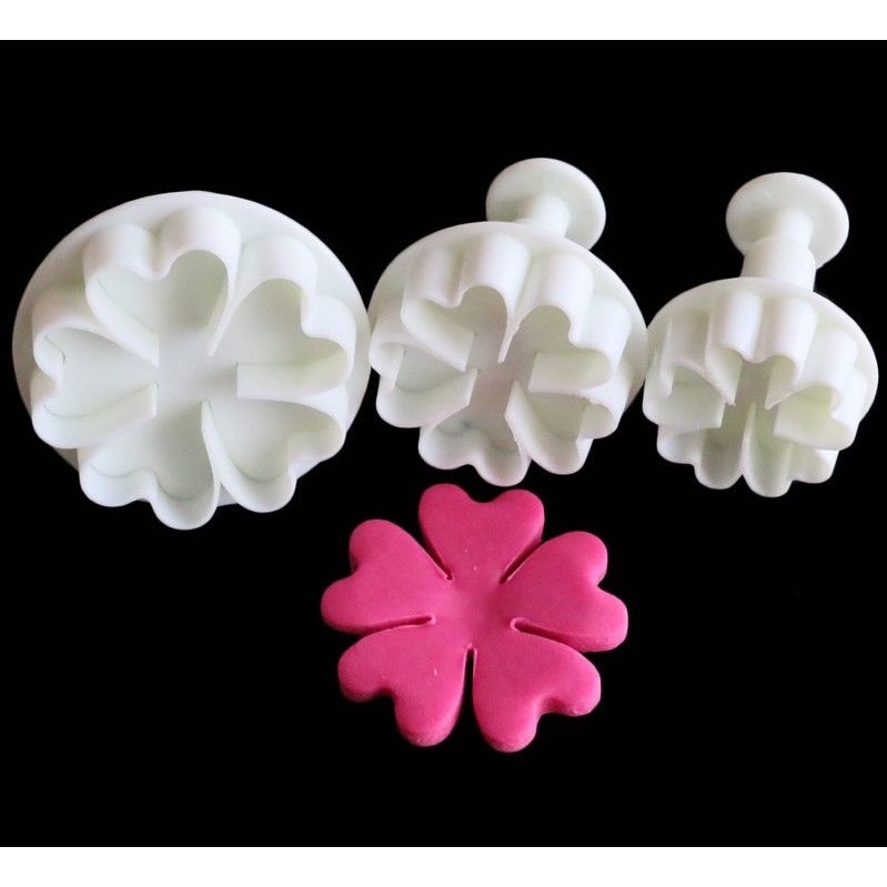 Fondant Plunger Cutter - Cetakan Fondant Heart Flower (3pcs)