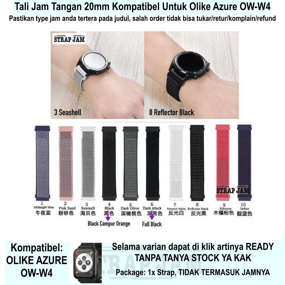 Tali Jam Olike Azure OW-W4 - Strap 20mm Sport Loop Nilon Velcro Krekan