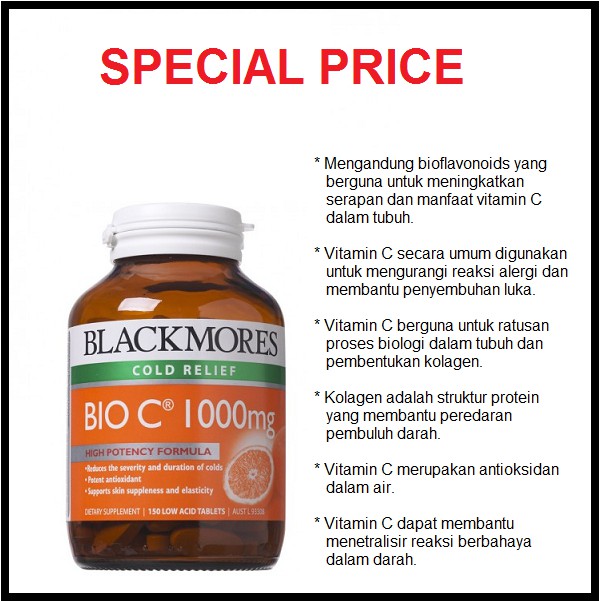 Blackmores Bio C 1000 Mg Isi 150 Kapsul Shopee Indonesia