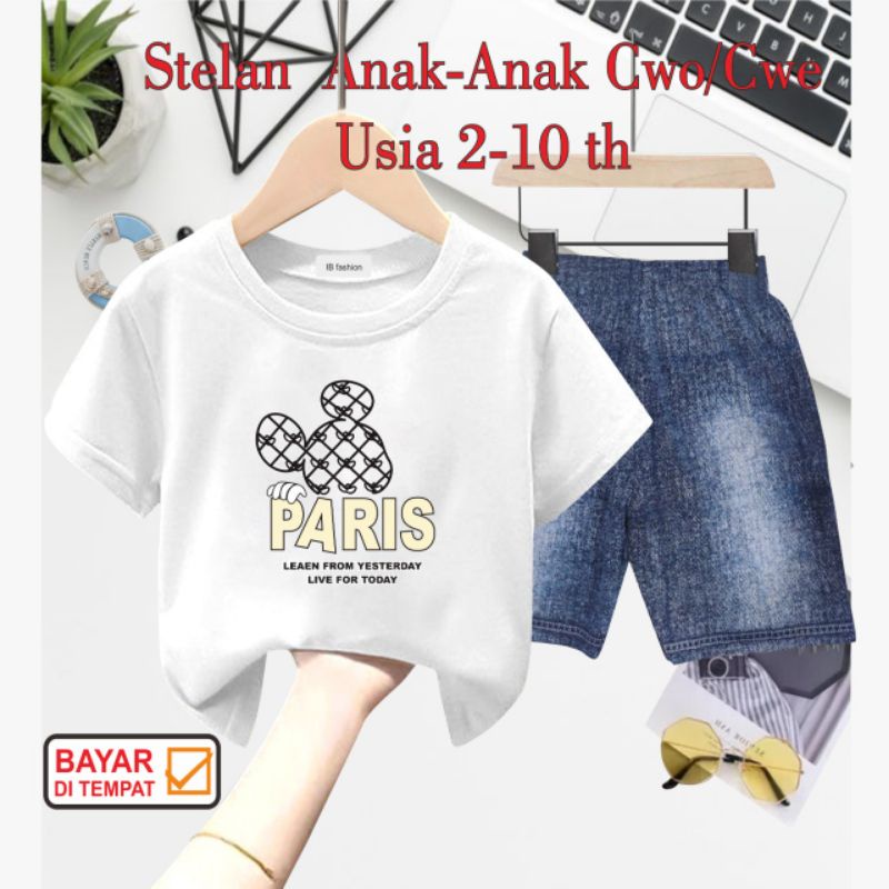 ((IB))SETELAN ANAK2 UNISEX SEMI JEANS/PARIS DIGITAL SABLON