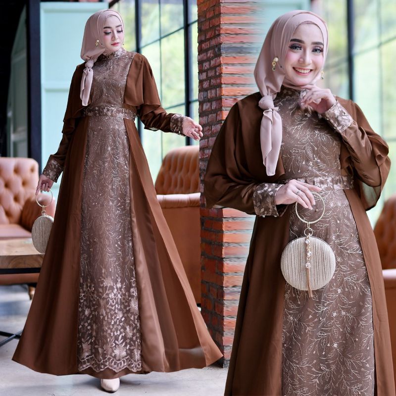 BAJU GAMIS DRESS FULL BROKAT BRUKAT TILE LAYER DEPAN PREMIUM PESTA NIKAH KONDANGAN SERAGAMAN BRIDESM