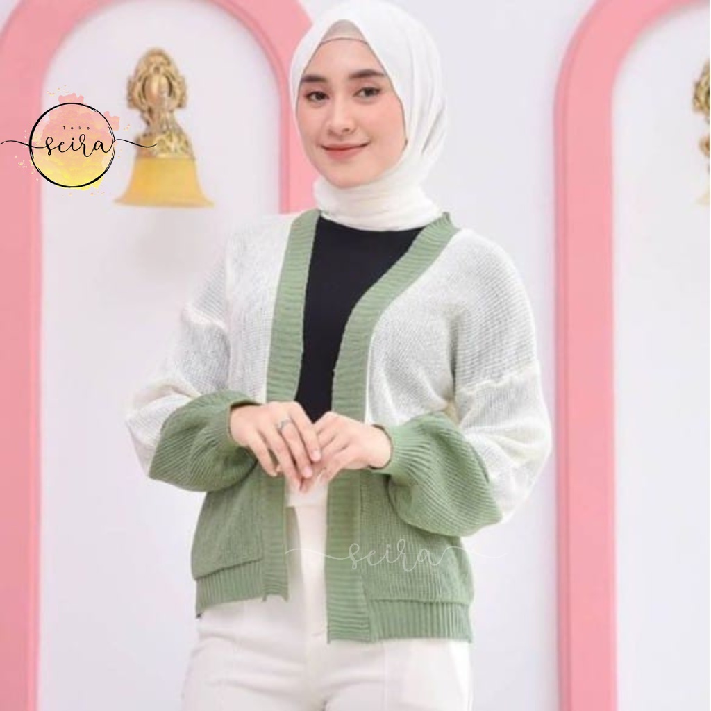 [BISA COD] Manda Outer Cardy 2 Tone / Sweater Wanita / Cardigan Rajut / Outer Wanita / Knit Cardigan / Outer Rajut / Manda Cardi