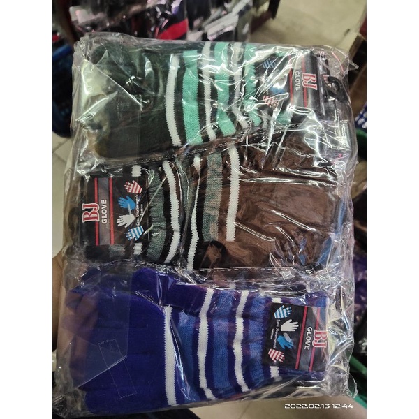 sarung tangan rajut motif salur campur warna lusinan isi 12 pcs