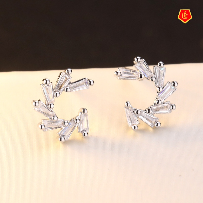 [Ready Stock]925 Silver Pink Crystal Small Ear Studs Personality