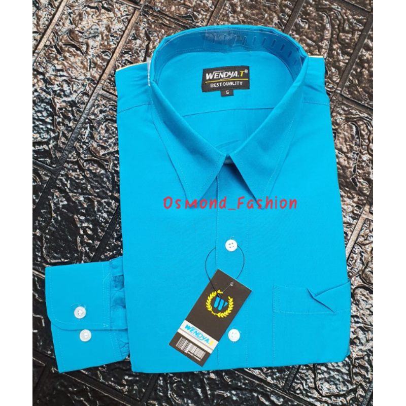 kemeja pria reguler lwngan panjang wendyaT biru tosca