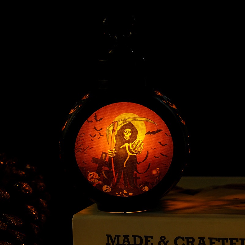 1pc Lampu Lentera LED Portable Desain Hantu / Tengkorak / Penyihir / Labu Halloween Untuk Dekorasi Pesta