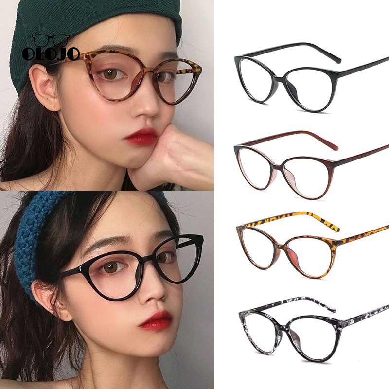 COD Kacamata Korea Wanita Kacamata Anti Radiasi Retro Wanita Fashion Cat Eye Eyeglasses Versatile Optical Glasses ol2