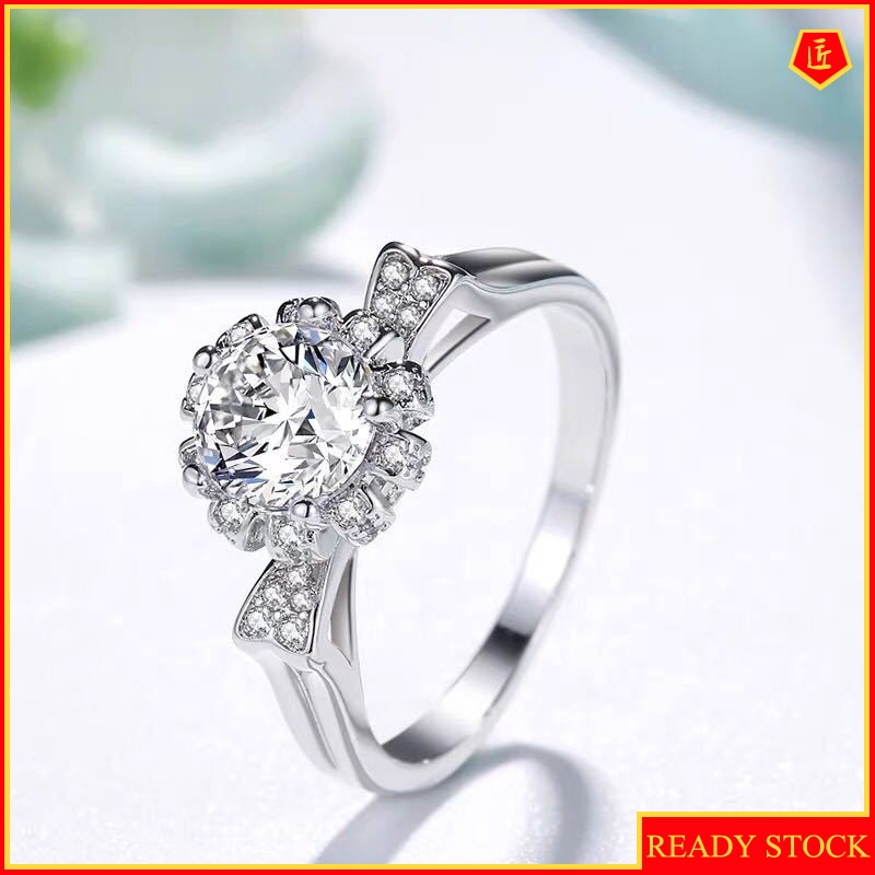 [Ready Stock]Cat Ear Crown Bud Ring Pt950 Platinum Moissanite